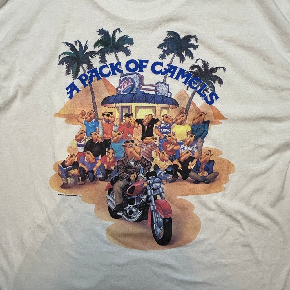 Vintage 90s Camel Men T Shirt XL White Pocket Motorcycle Single Stitch USA
